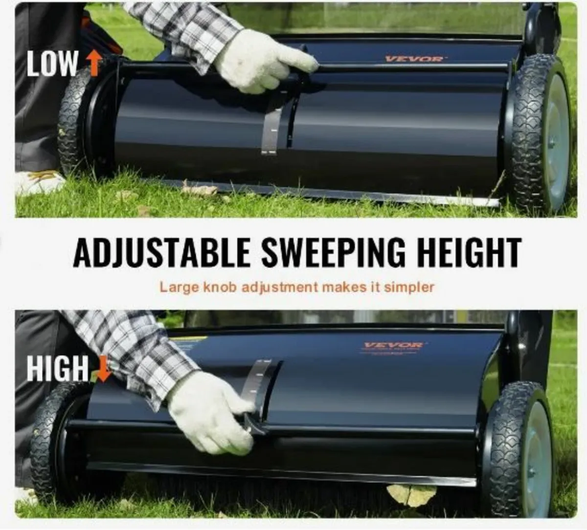 Push Lawn Sweeper, 26-inch Leaf & Grass Collector - Image 3