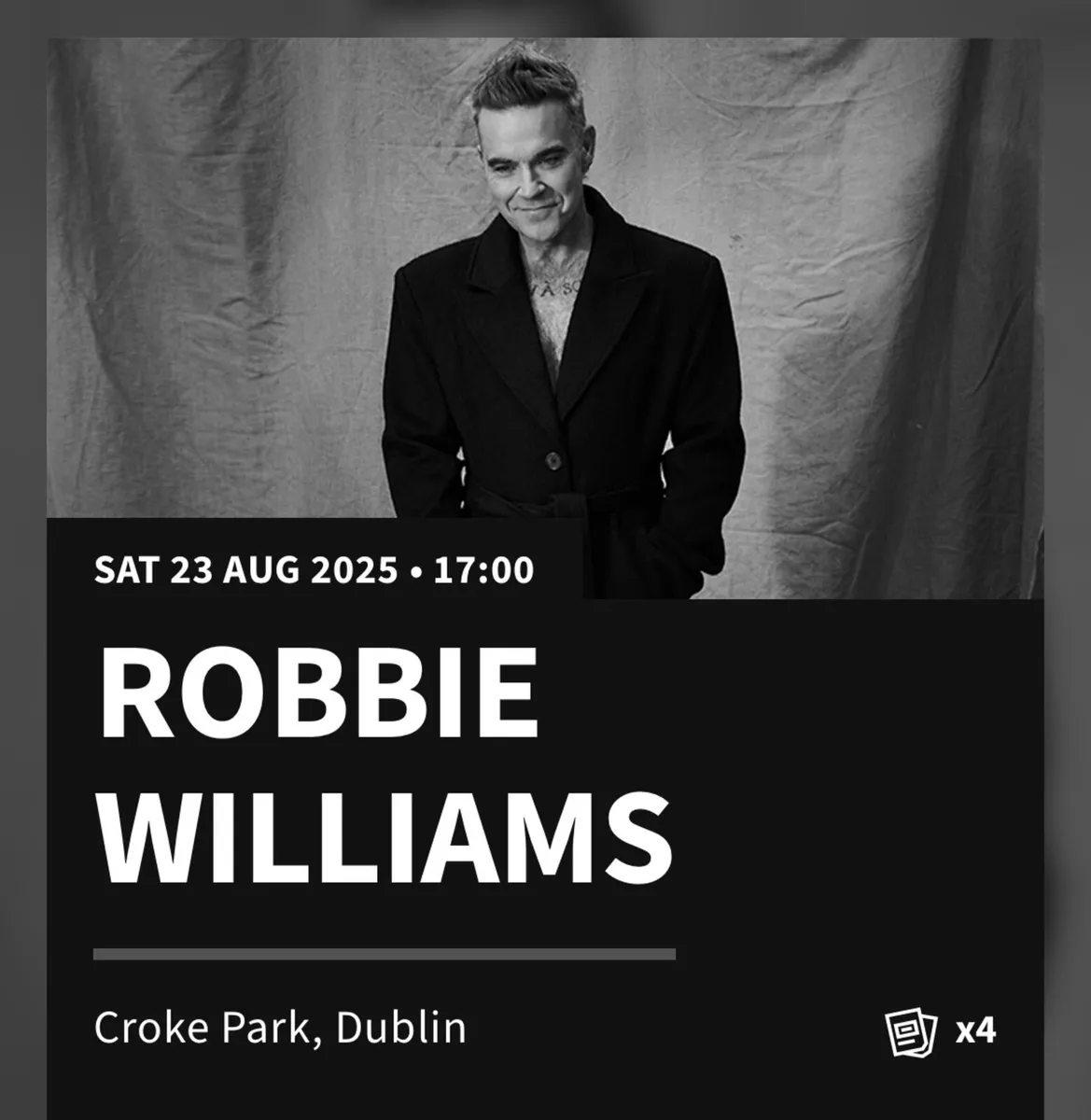 Robbie Williams - 2 pitch tickets- €233
