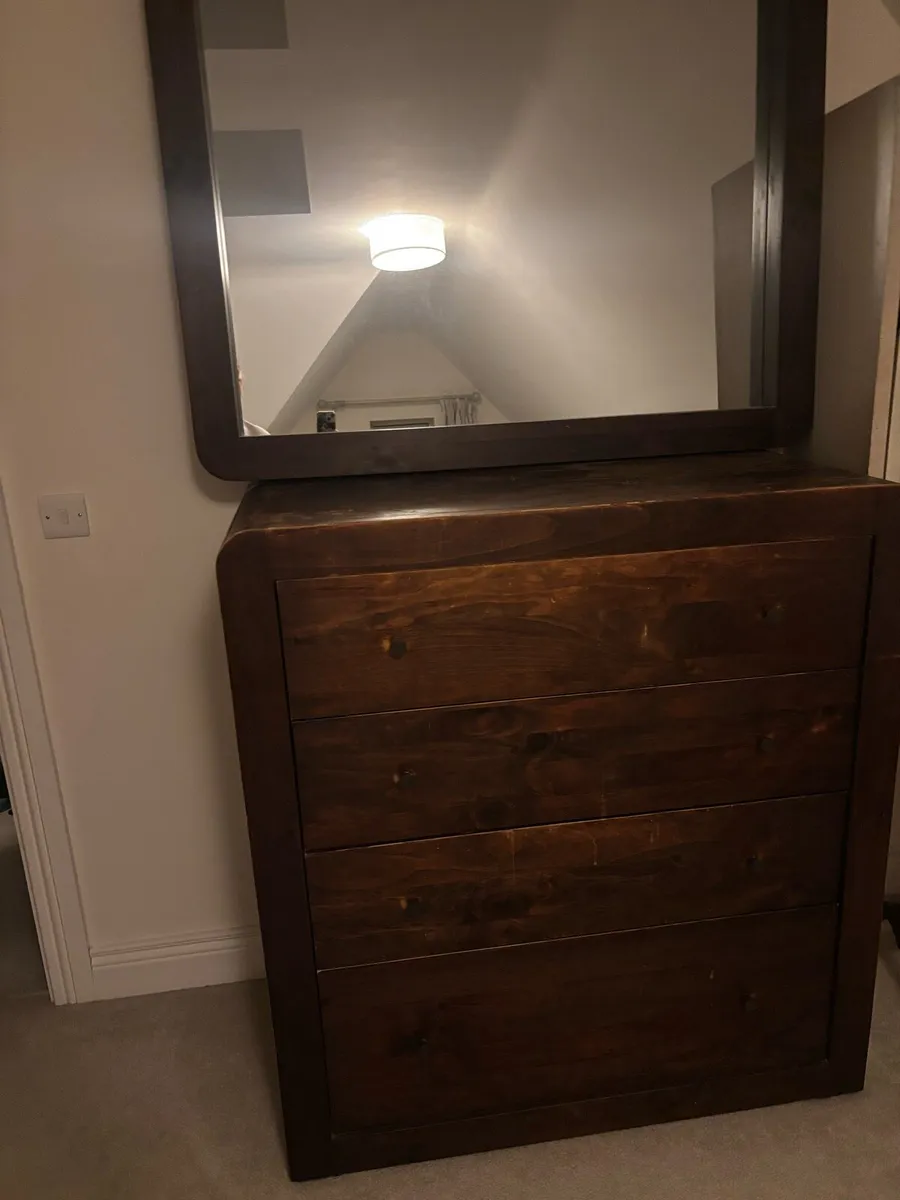 Large walnut chest of drawers and mirror - Image 1