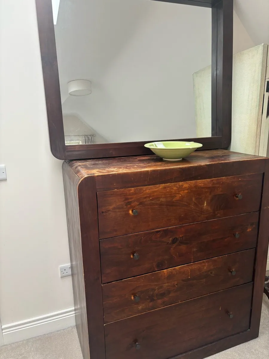 Large walnut chest of drawers and mirror - Image 2