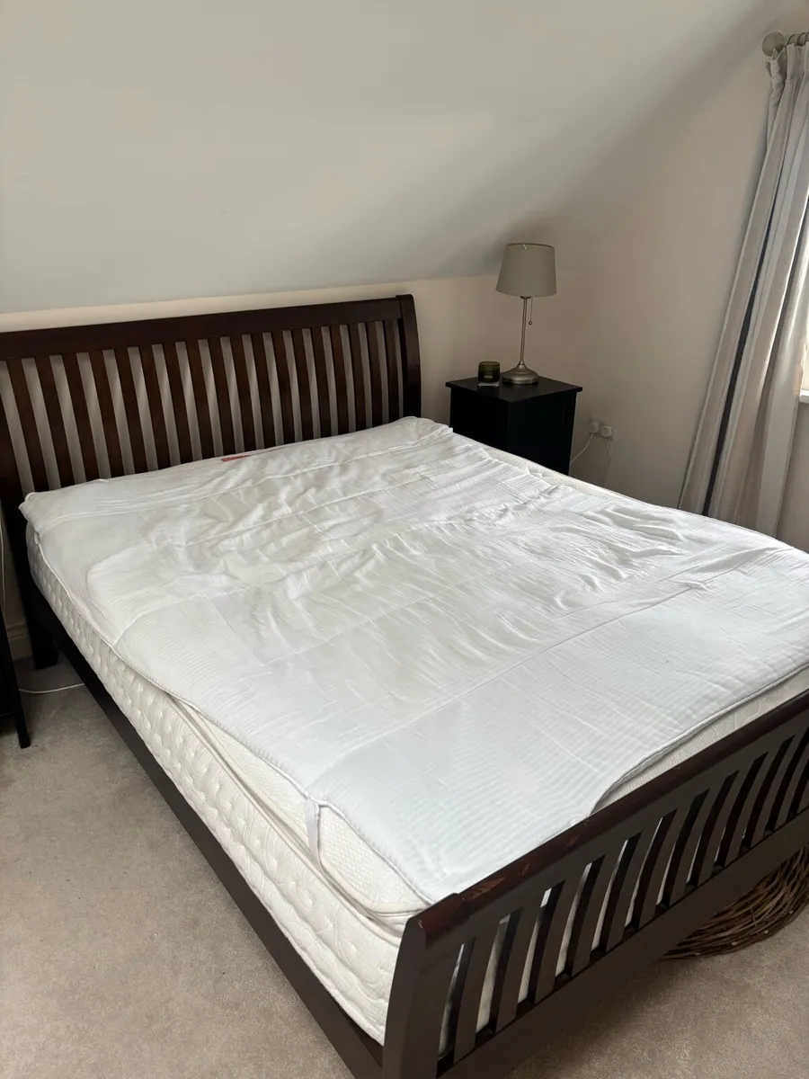 Walnut wood king bed & mattress - Image 1