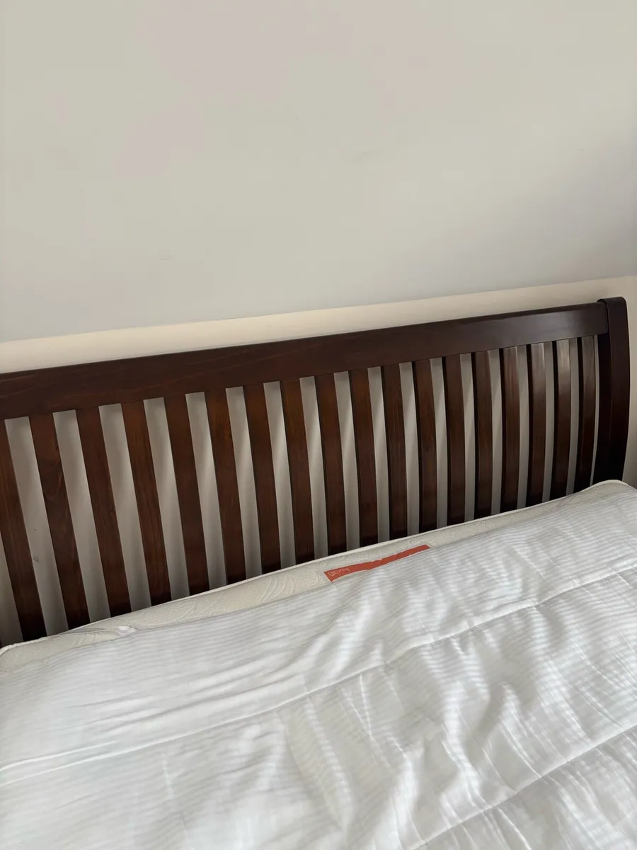 Walnut wood king bed & mattress - Image 2