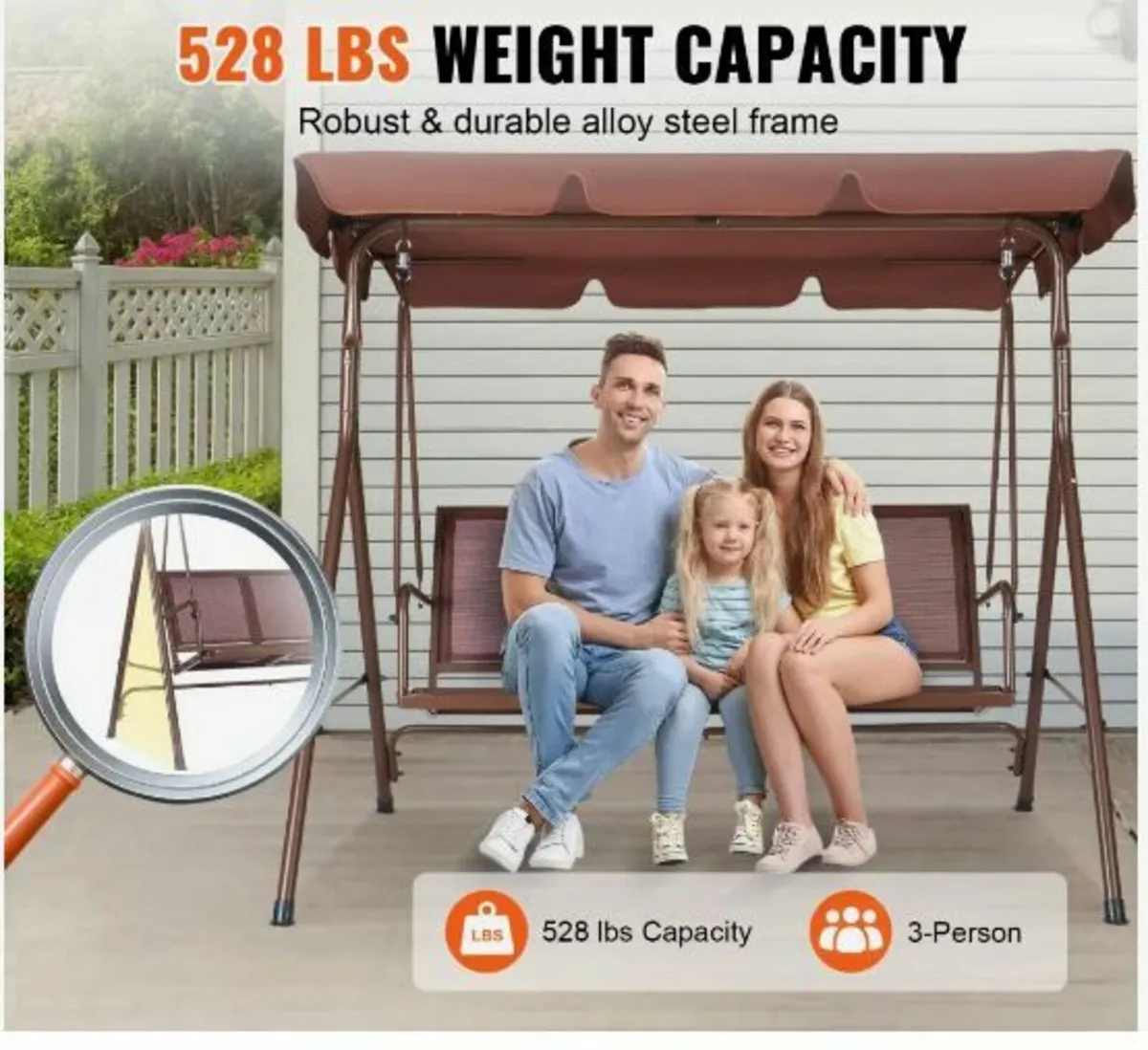 3-Seat Patio Swing Chair - Image 3