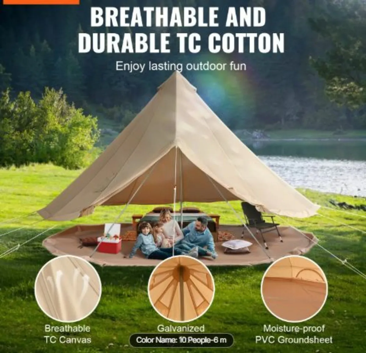 Canvas Bell Tent, 4 Seasons 6 m/19.68ft Yurt Tent - Image 2
