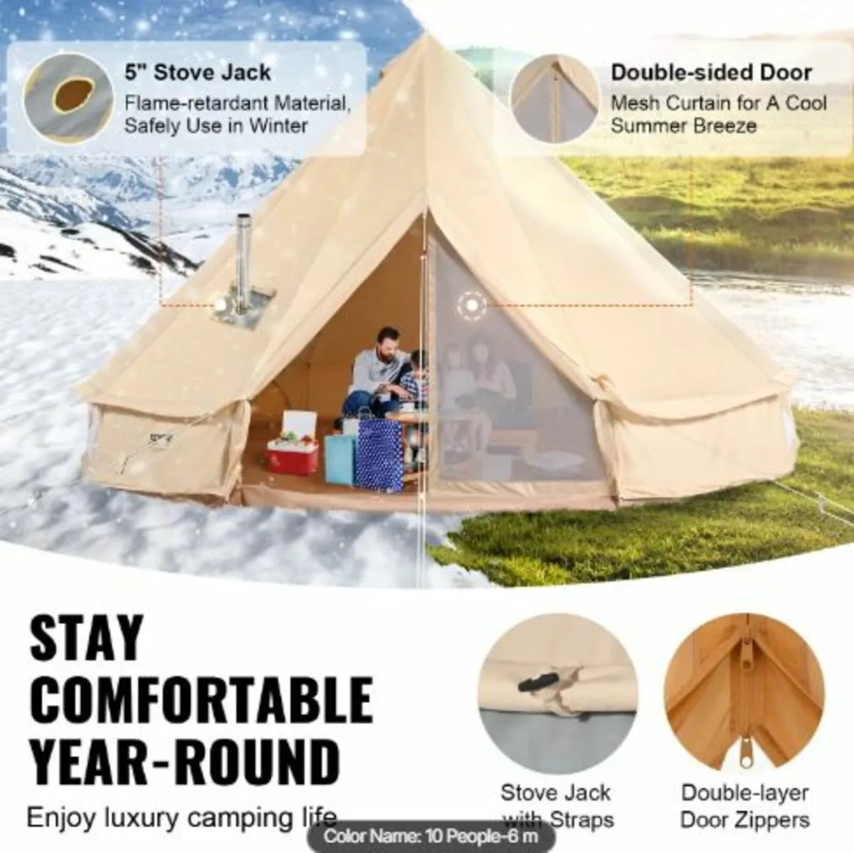 Canvas Bell Tent, 4 Seasons 6 m/19.68ft Yurt Tent - Image 3