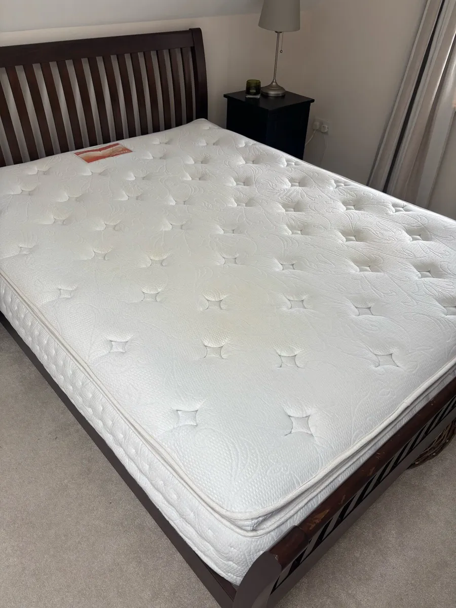 Walnut wood king bed & mattress - Image 4