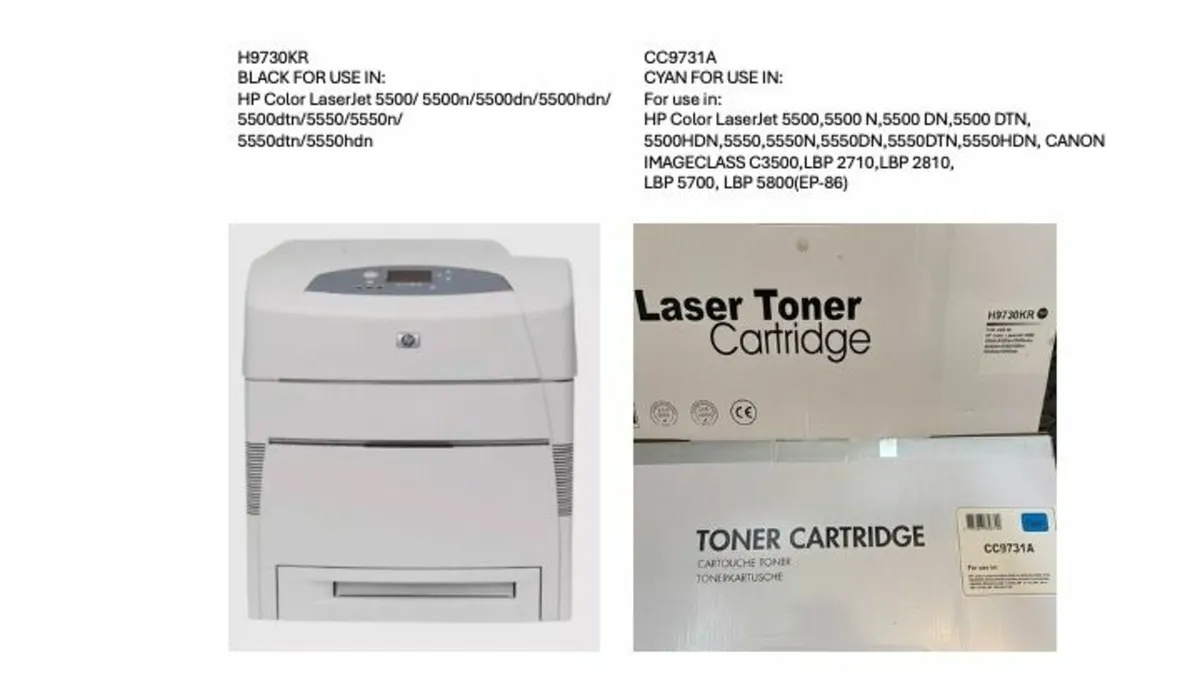 HP Color LaserJet 5500 cartridges €80 each (€160)