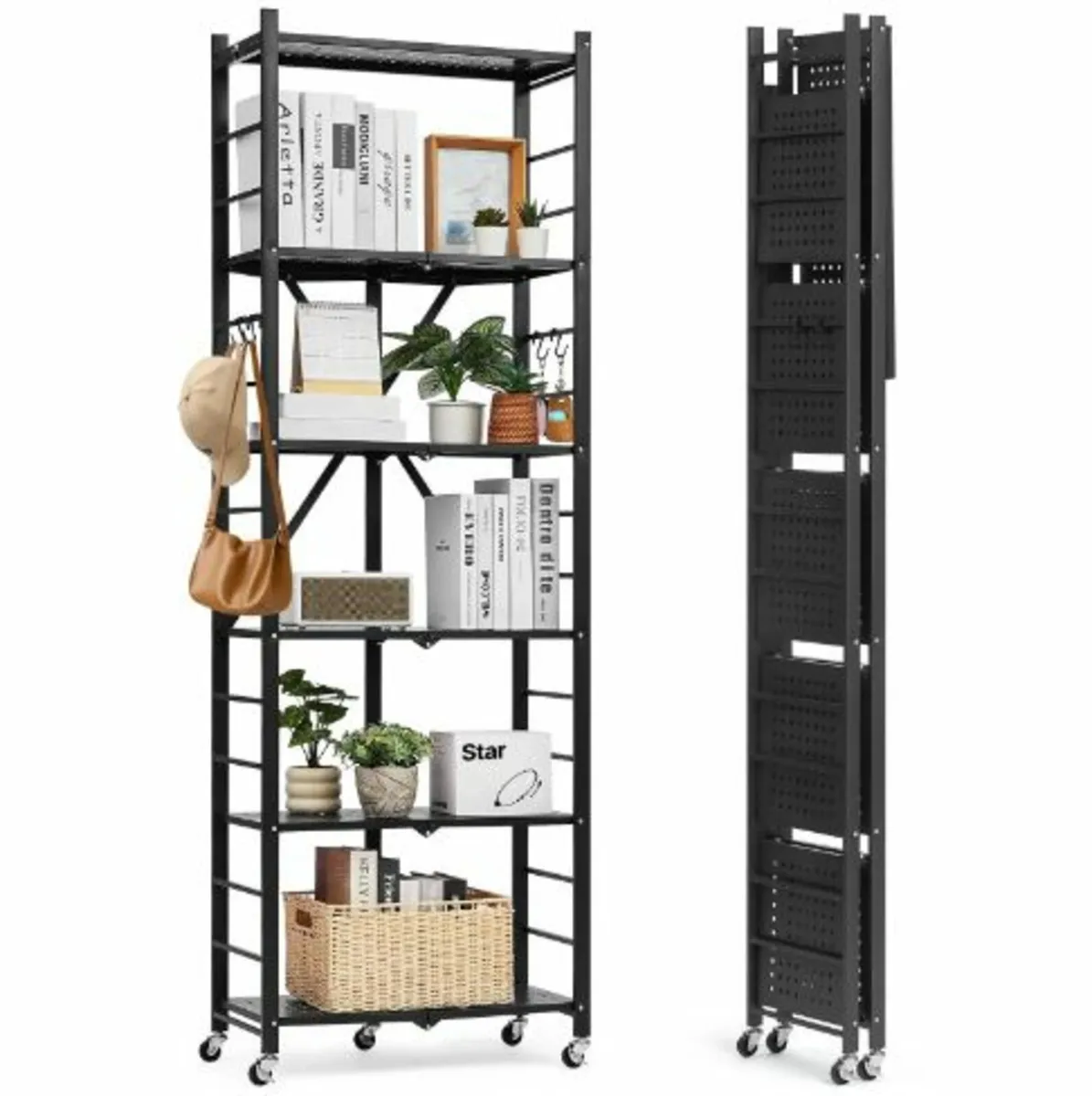 6-Tier Foldable Storage Shelf with Wheels - Image 1