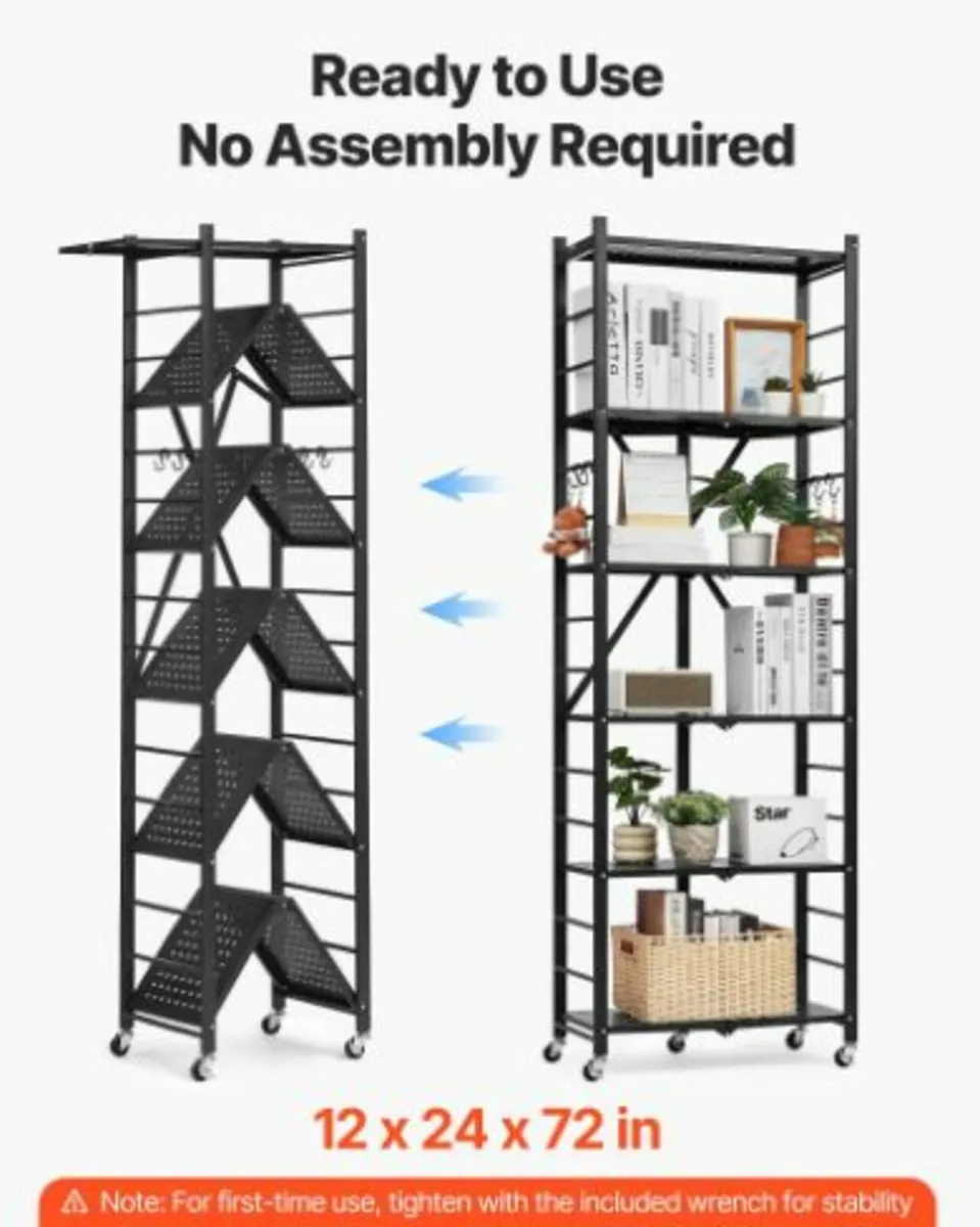 6-Tier Foldable Storage Shelf with Wheels - Image 2