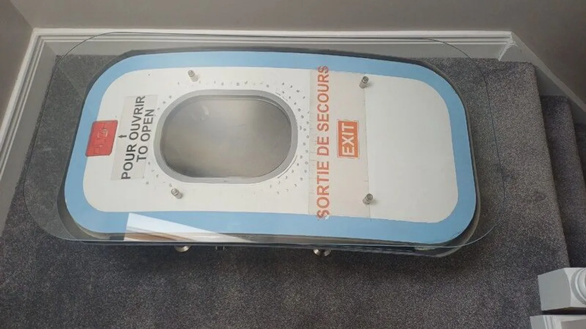 Coffee Table Crafted from an Upcycled Airbus A320 Aircraft Emergency Exit Door - Image 2