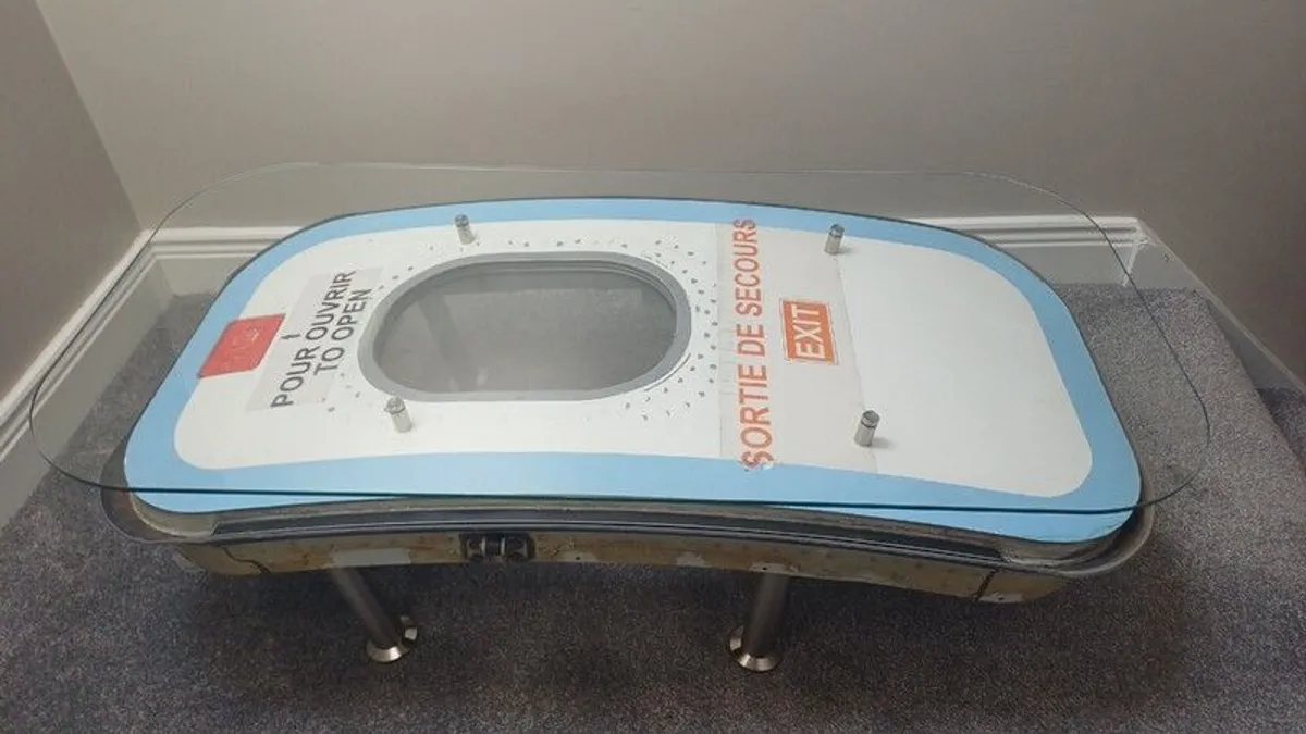 Coffee Table Crafted from an Upcycled Airbus A320 Aircraft Emergency Exit Door - Image 3