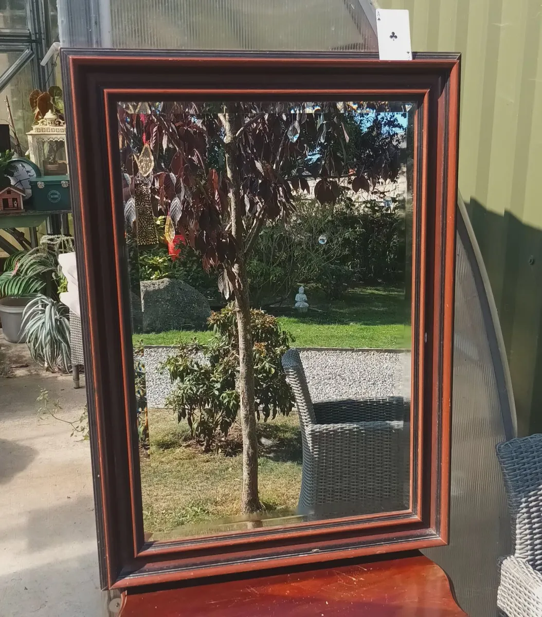 Large heavy bevelled mirror, wooden frame D18 - Image 1