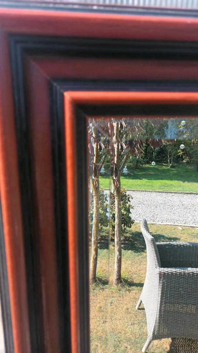 Large heavy bevelled mirror, wooden frame D18 - Image 2