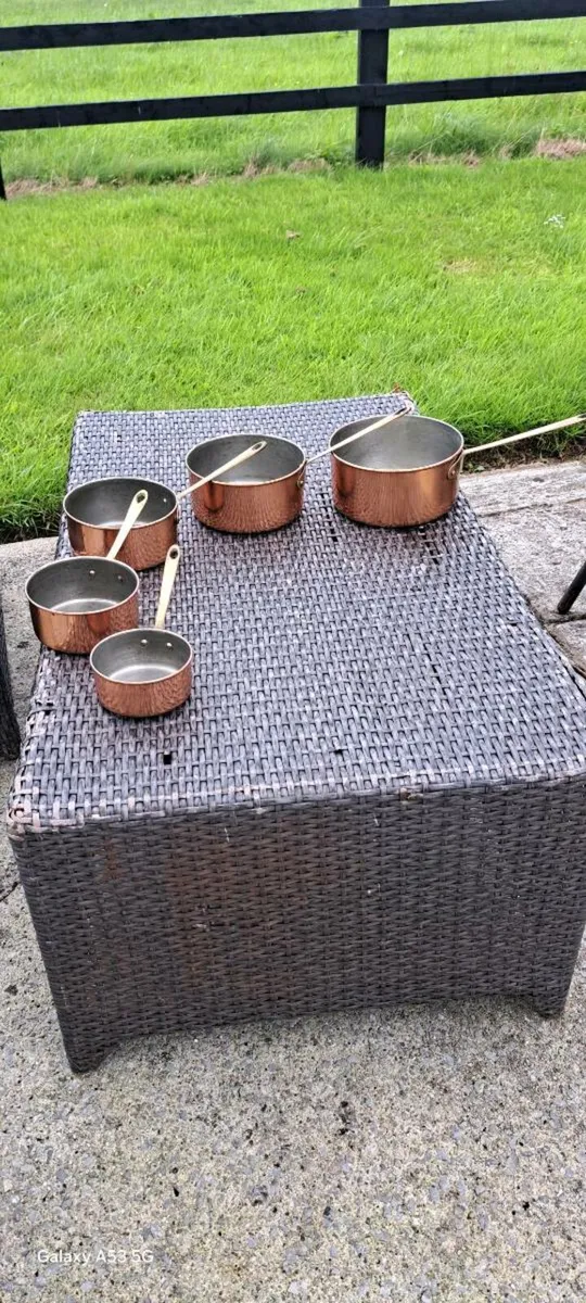 Old  brass copper   saucepan  set - Image 1