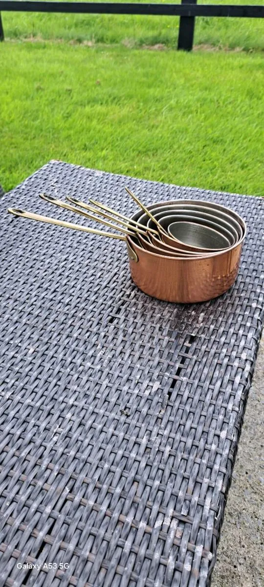 Old  brass copper   saucepan  set - Image 2