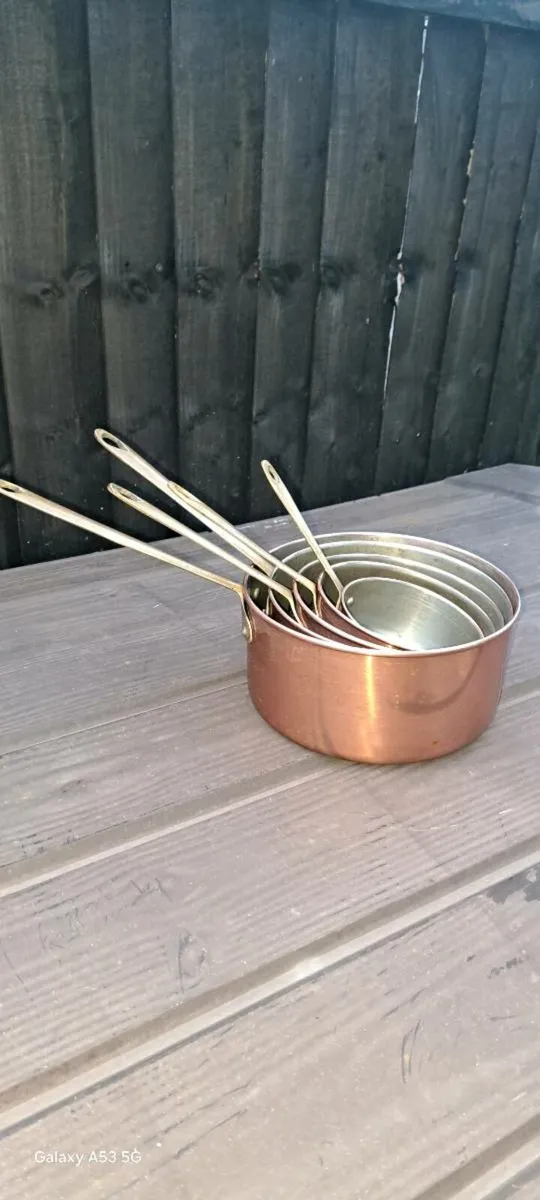 Old  brass copper   saucepan  set - Image 3