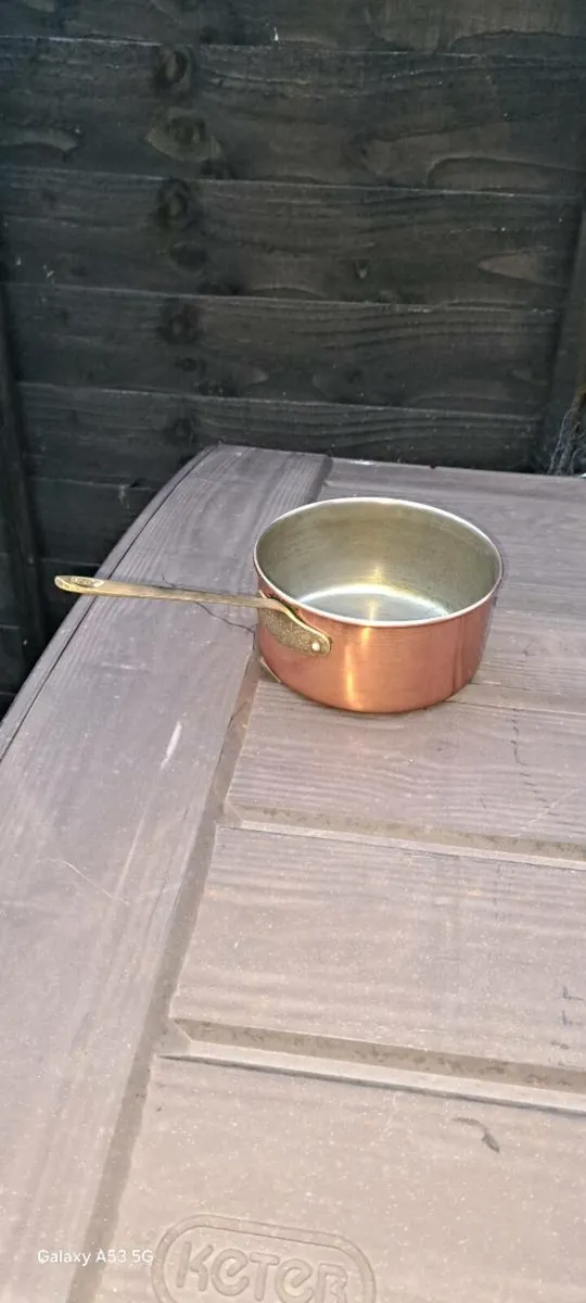 Old  brass copper   saucepan  set - Image 4
