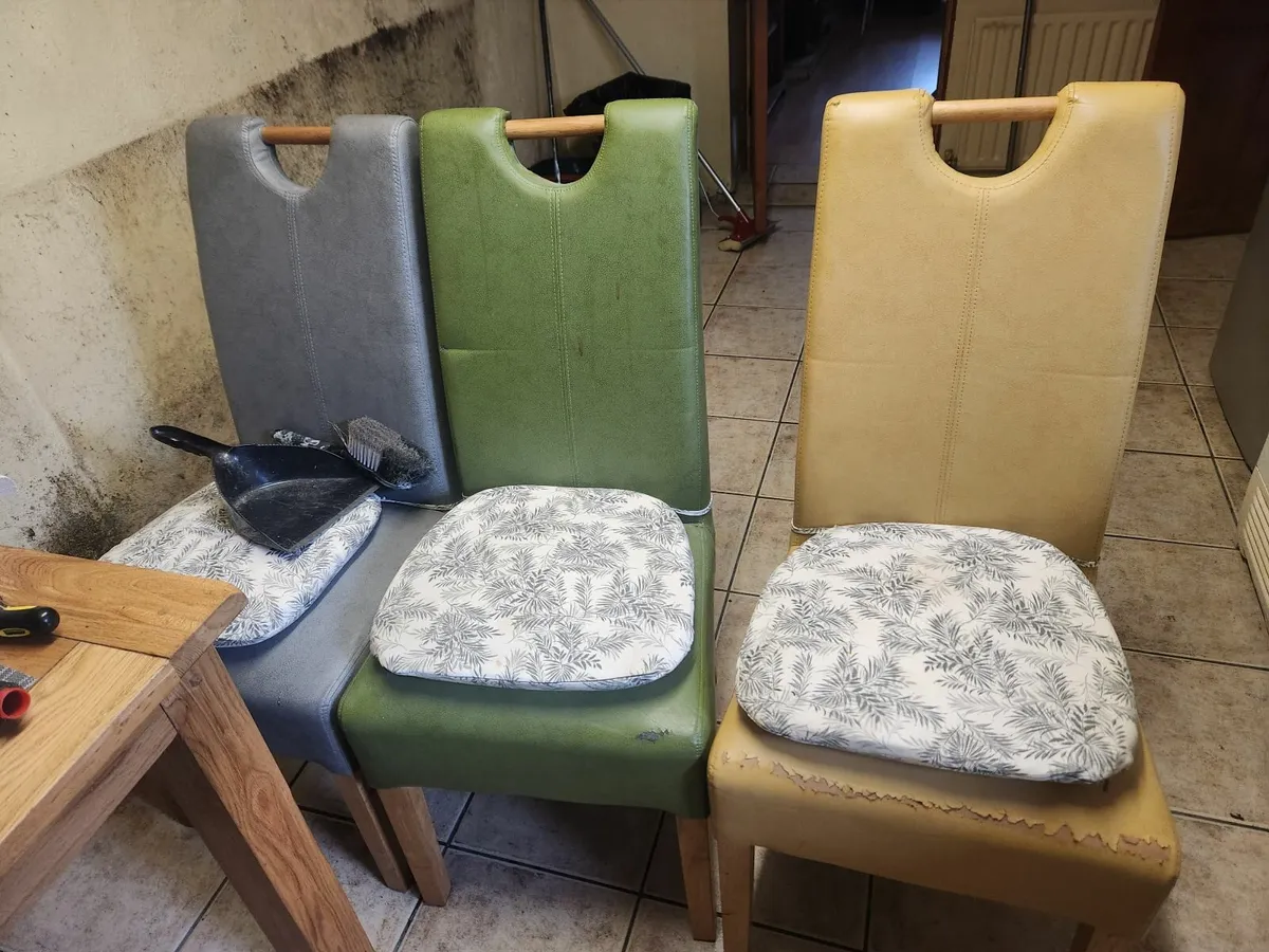 4 kitchen  chairs 1 red 1green 1 mustard 1 grey - Image 2