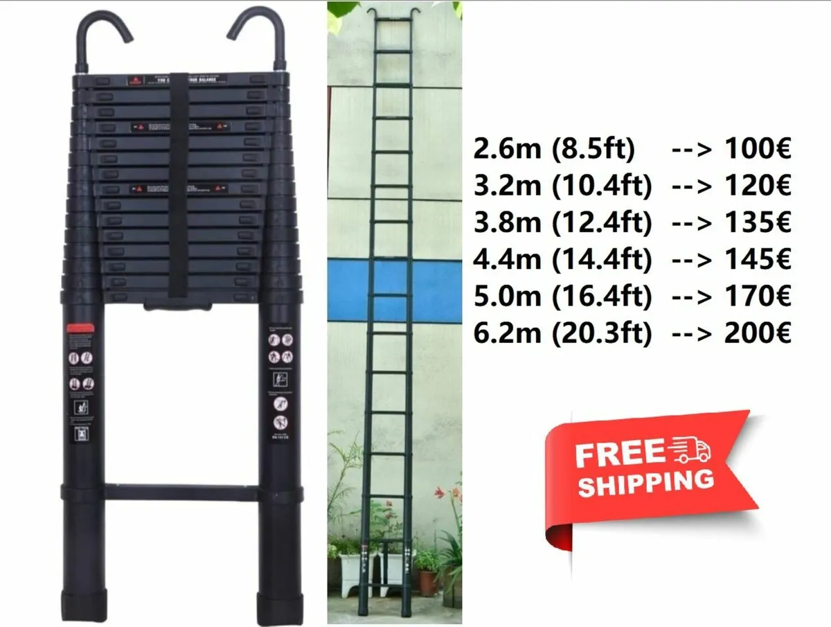 Telescopic Ladders Portable Aluminium Free Postage - Image 1