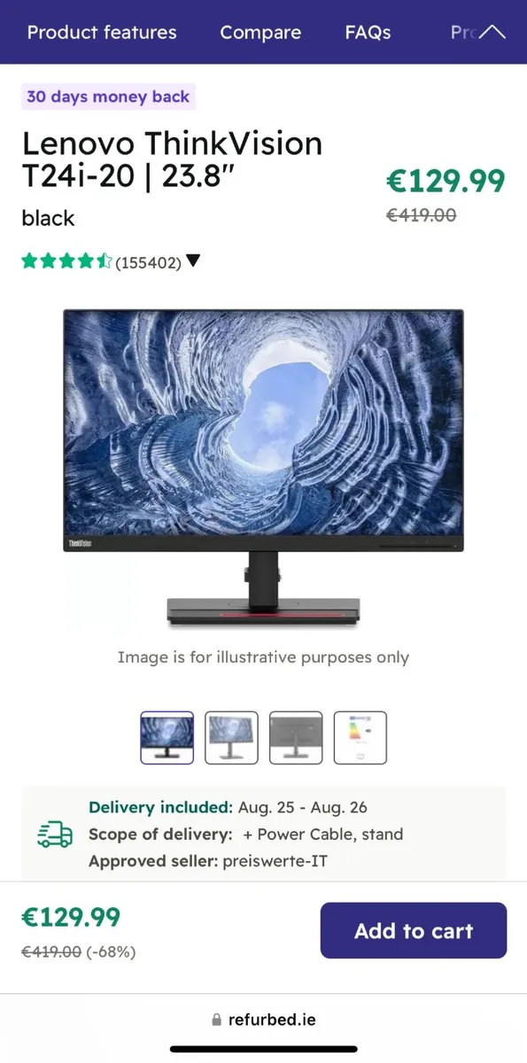 Lenovo ThinkVision Flat Monitor T24i-20 size 23.8” - Image 4