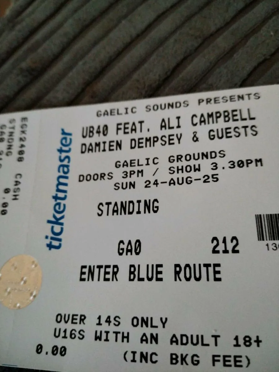 2 UB40, Damien Dempsey tickets, Limerick Sunday - Image 1