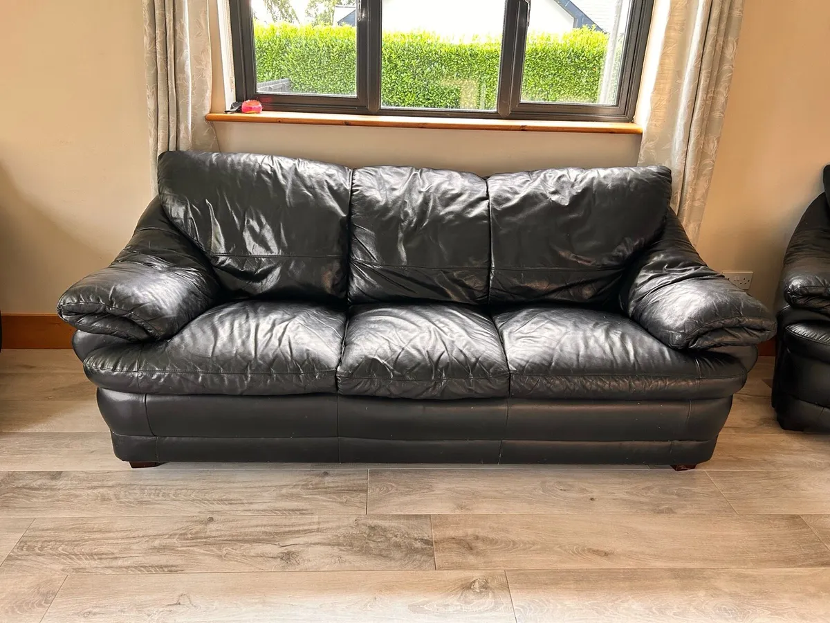 Black Leather Sofa Set - Image 2