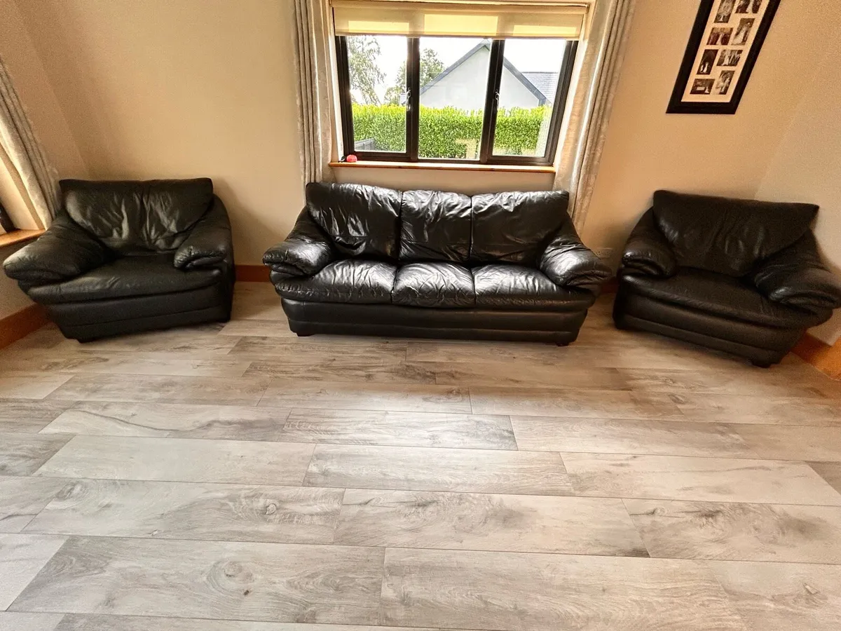 Black Leather Sofa Set - Image 1