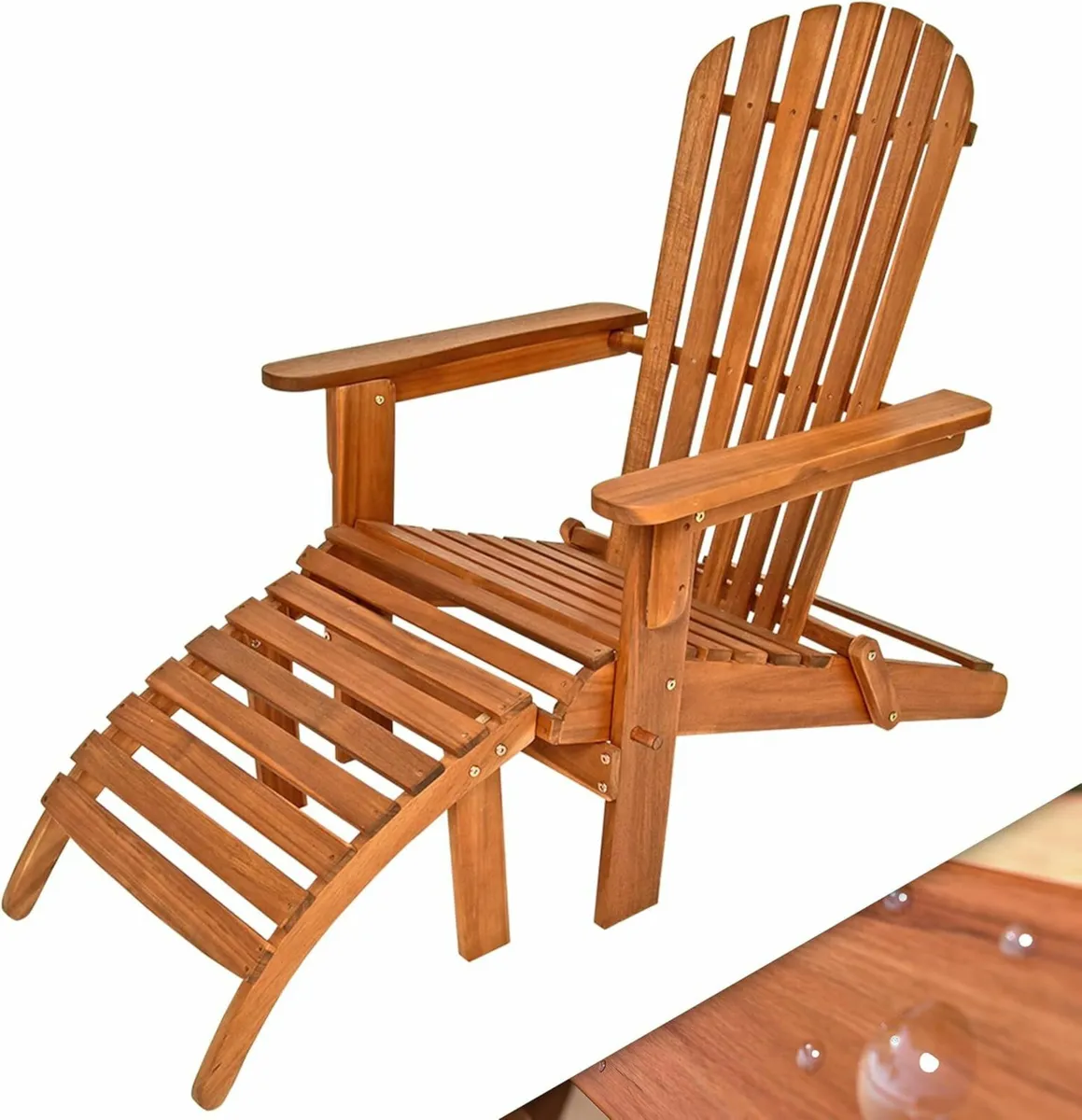 Set of 2 Adirondack Wooden Sun Loungers with Footr - Image 2