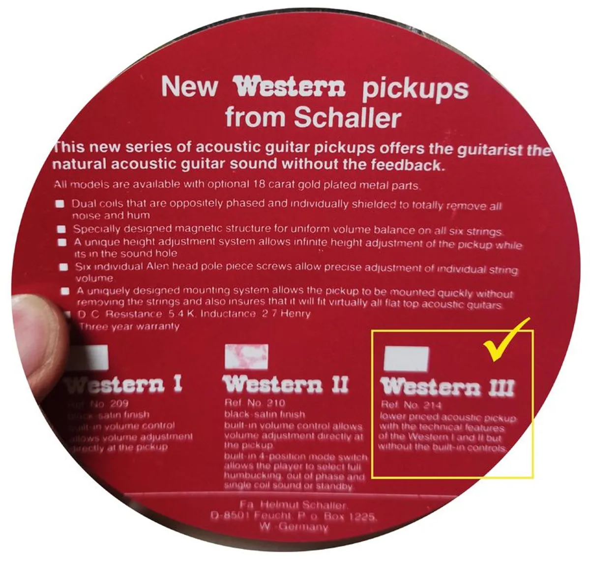 Vintage Schaller Western III Acoustic Guitar Pickup (Circa 1989) - Image 3