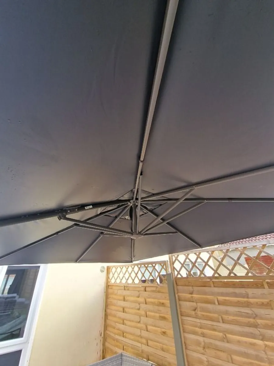 PRICE DROP IKEA SEGLARO IGGON Parasol Sunshade umbrella  patio  garden large hanging with base anthracite dark grey 330 x 240 cm - Image 4