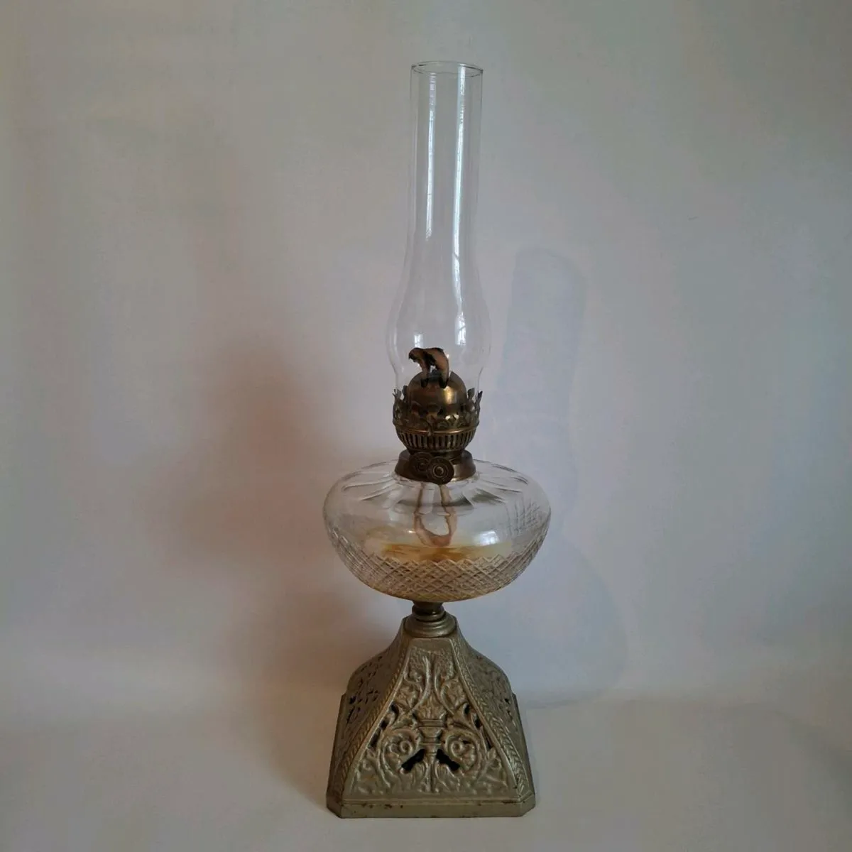 Cast Iron & Glass Duplex Oil Lamp - Image 1