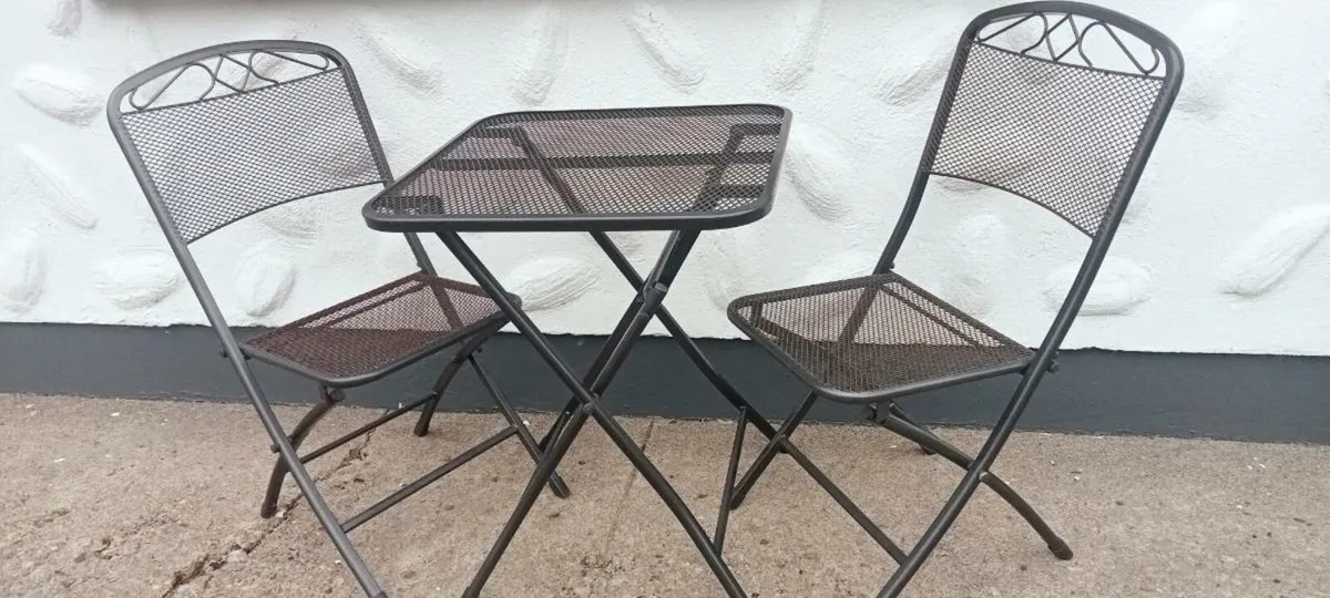 Bistro set,,, grey metal - Image 1