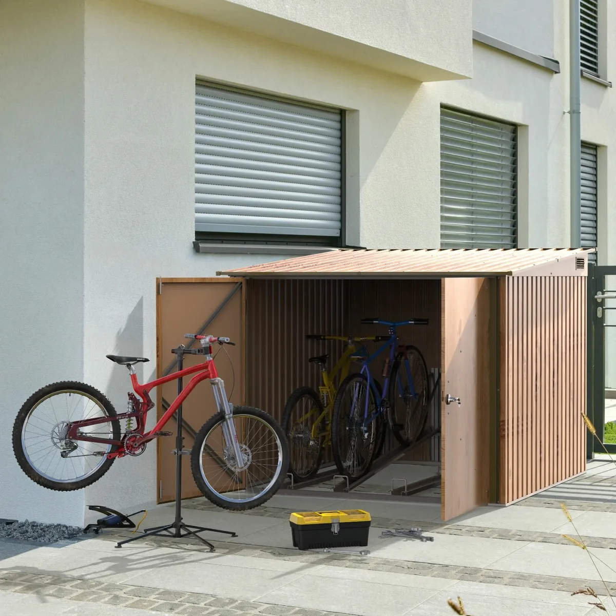 6x6 Steel Grey Bicycle Stores with Ramps. - Image 1