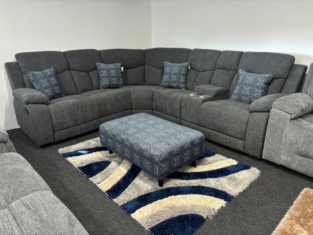 New Grey Fabric Recliner with Wireless Charger - Image 1