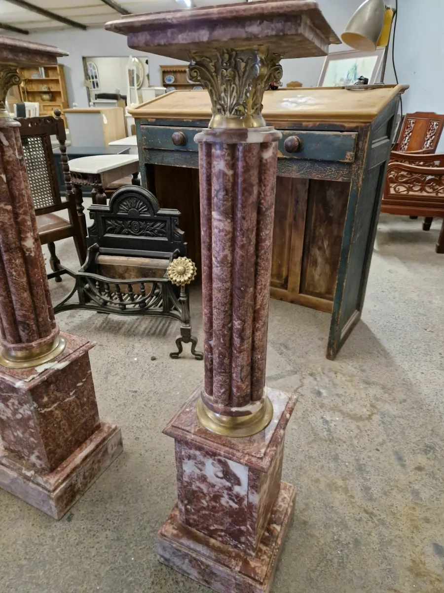 Pair vintage marble columns, pedestals - Image 3