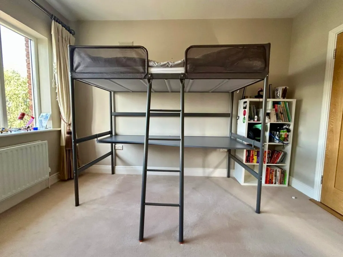 IKEA TUFFING Loft Bed (incl mattress) with Desk - Image 1