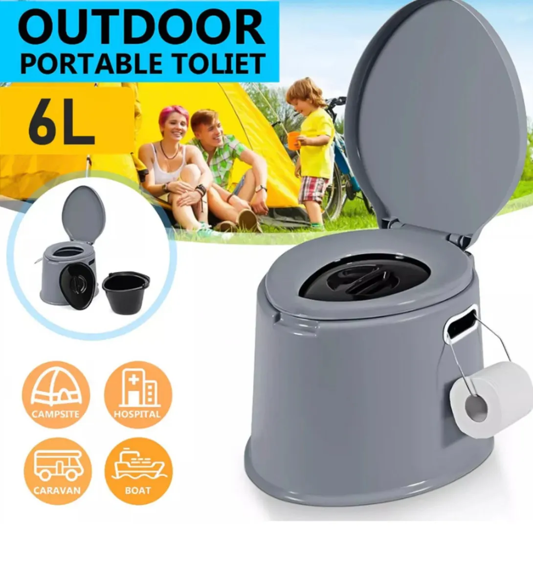 6 Litre Portable Camping Toilet Outdoor Loo - Image 1