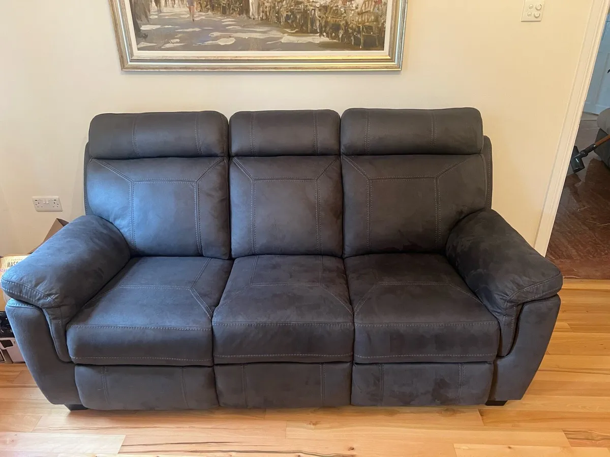 3 Piece Buck Suede Grey Recliner Couch set - Image 1
