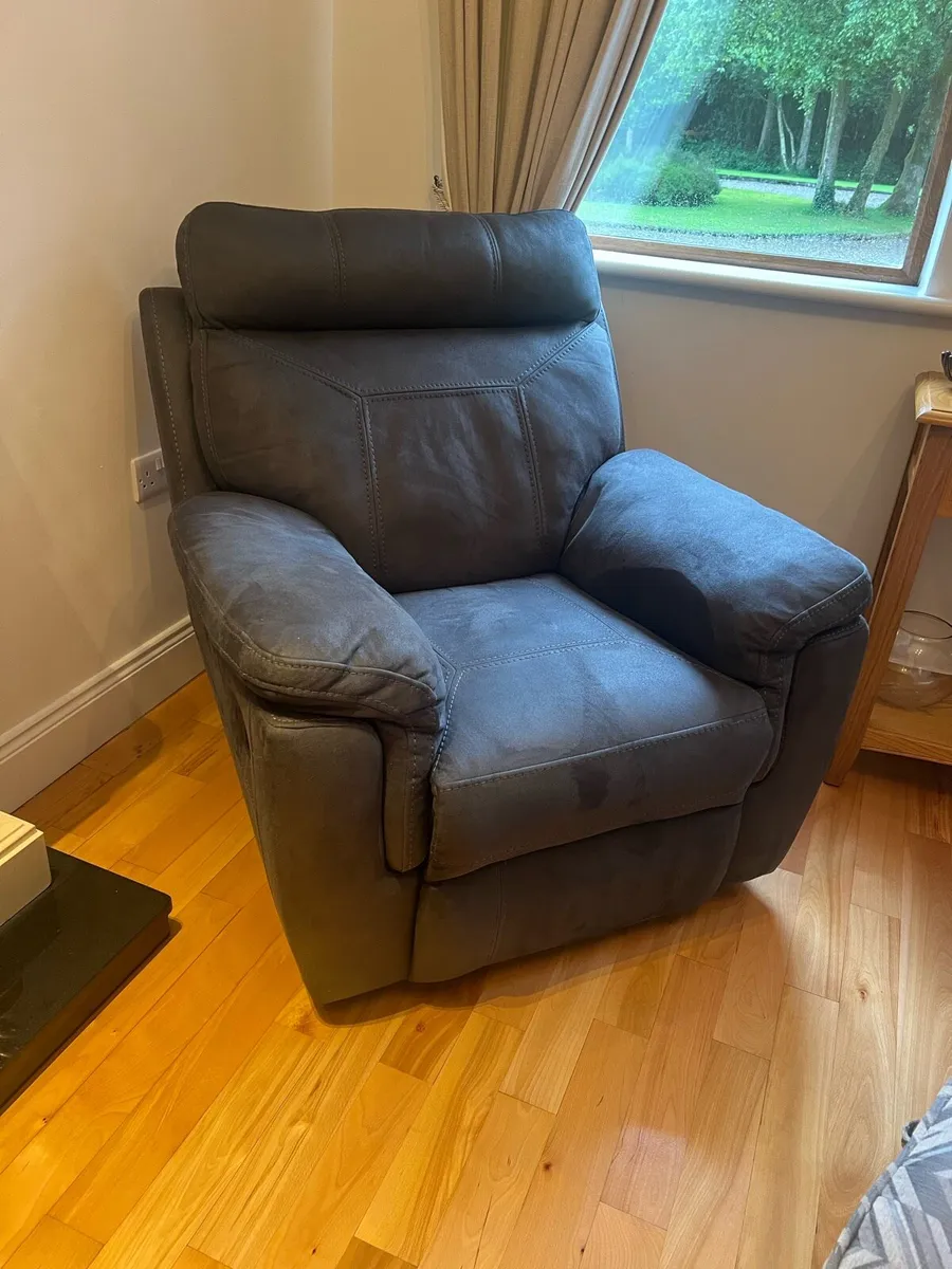 3 Piece Buck Suede Grey Recliner Couch set - Image 2