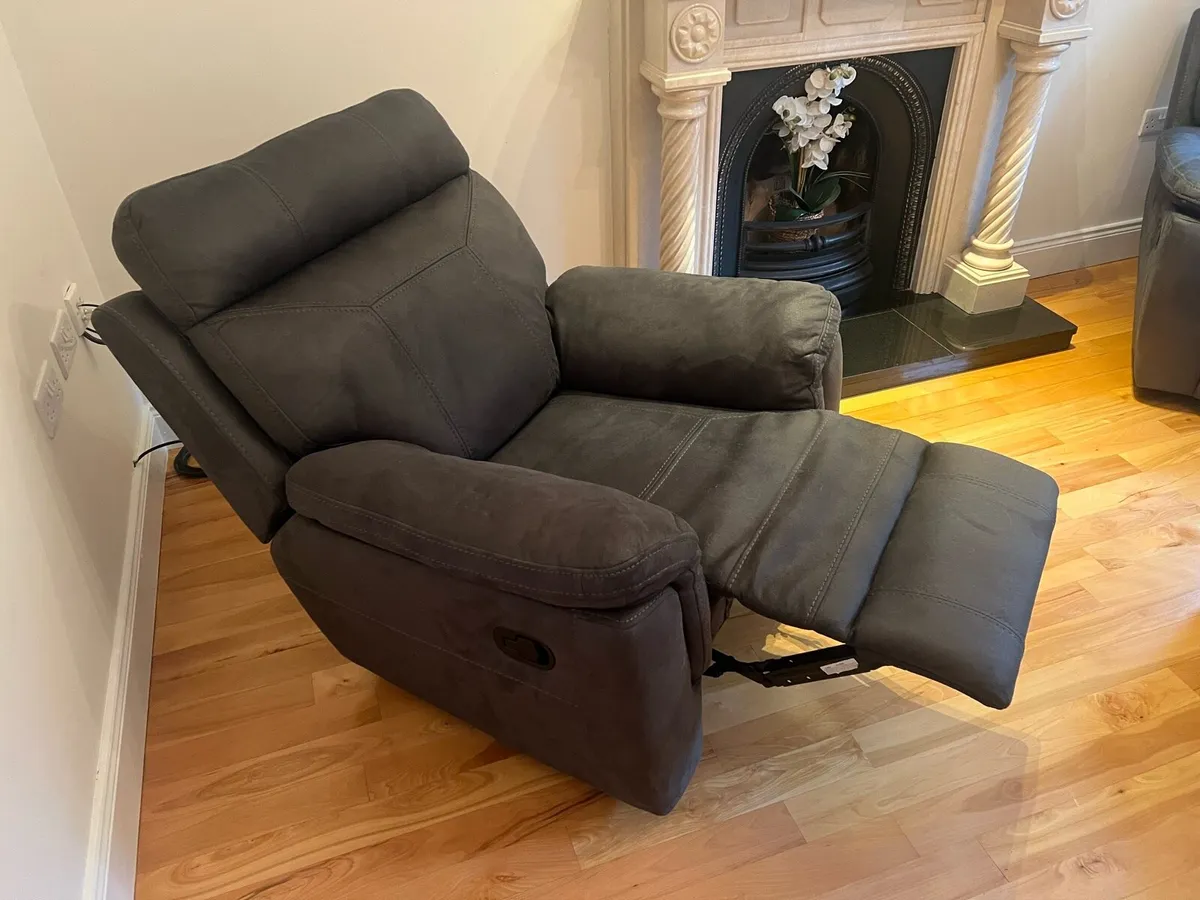 3 Piece Buck Suede Grey Recliner Couch set - Image 3