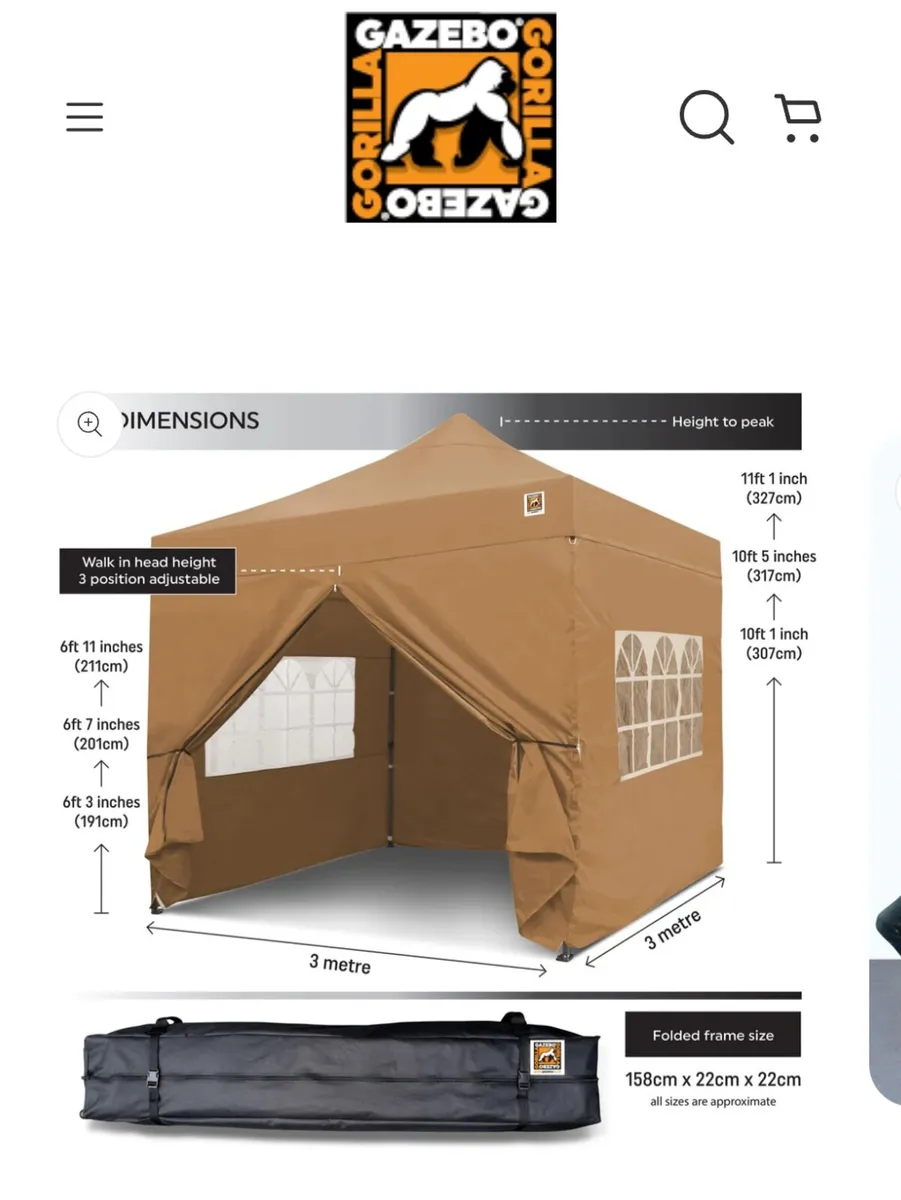 Gorilla Gazebo 3m x 3m Pop-Up Gazebo -  Beige - Image 2