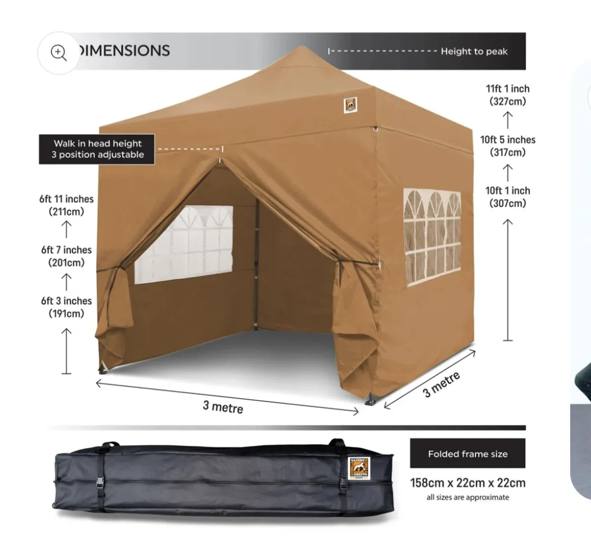 Gorilla Gazebo 3m x 3m Pop-Up Gazebo -  Beige - Image 4