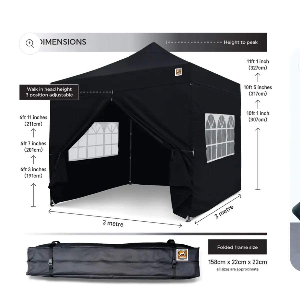 Gorilla Gazebo 3m x 3m Pop-Up Gazebo Black ⚫️ - Image 4