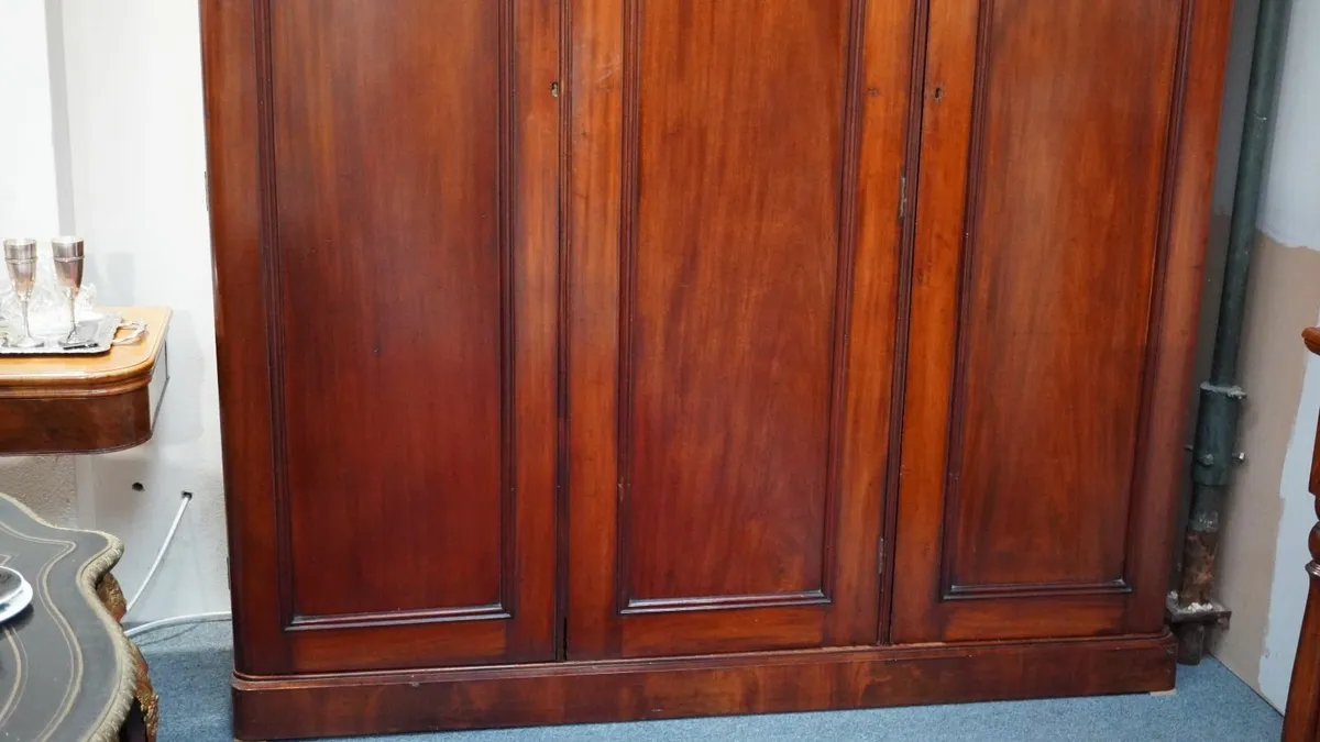 Victorian Mahogany Triple Wardrobe-Antique c.1880 - Image 3