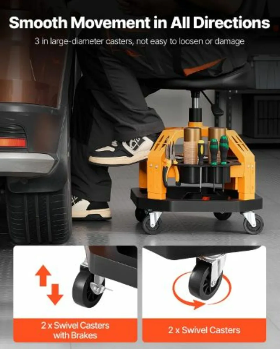 Rolling Shop Stool Heavy-Duty Garage Work Seat - Image 1