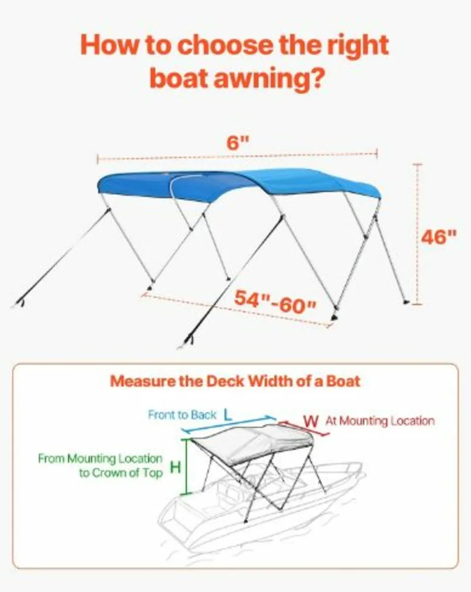 3 Bow Boat Bimini Tops 6 ft Long - Image 3