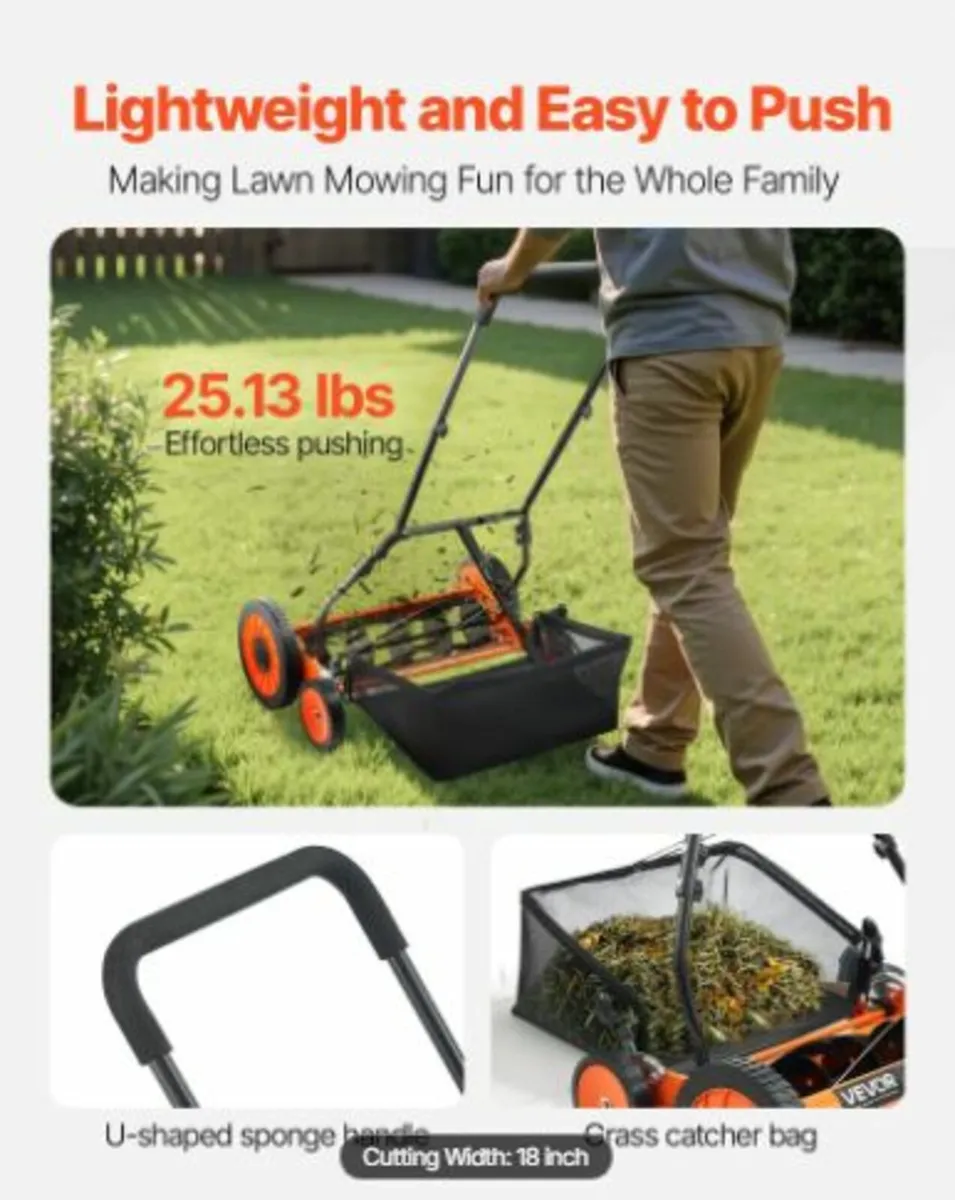 18" Push Reel Lawn Mower 5-Blade - Image 1