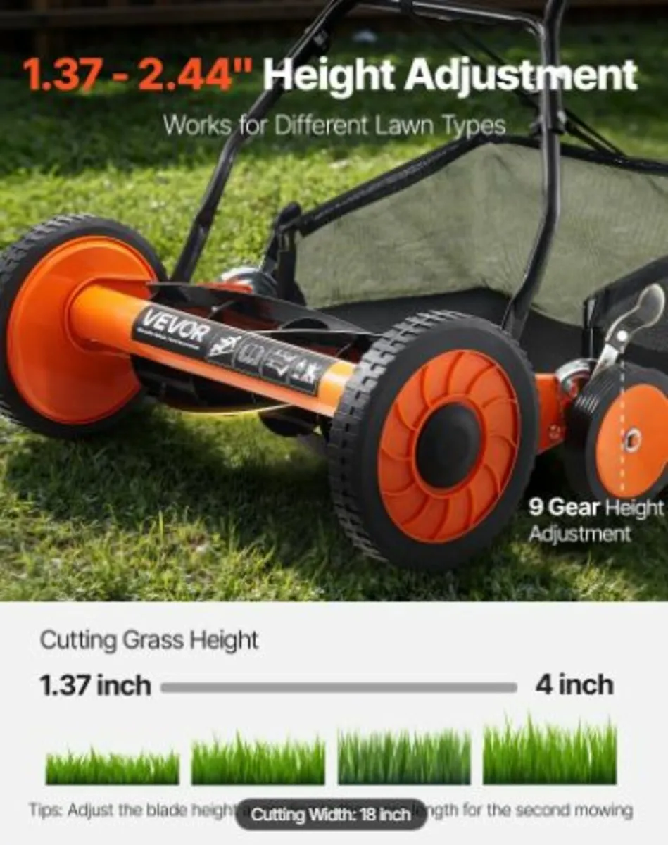 18" Push Reel Lawn Mower 5-Blade - Image 2