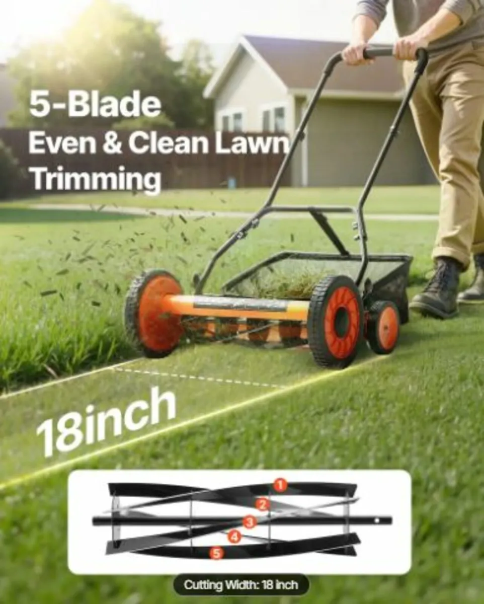 18" Push Reel Lawn Mower 5-Blade - Image 3