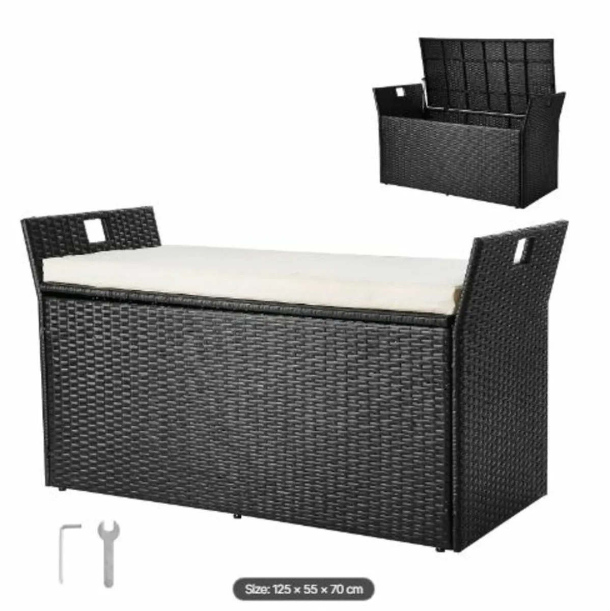 Outdoor Storage Bench PE Rattan 90 Gal Deck Box - Image 1
